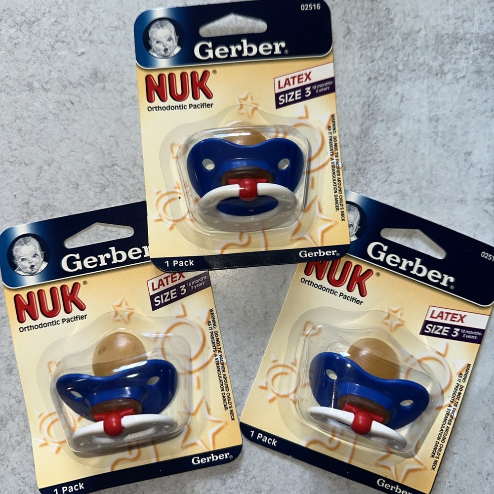 Gerber NUK Orthodontic Pacifiers Size 3 Toddler 18M+ 3 Pack Rubber Latex Blie